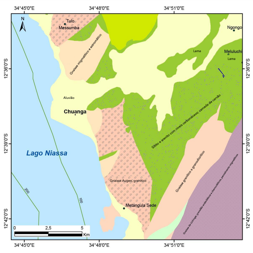 Mapa geológico de Chuanga, incluindo os arredores.